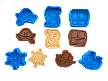 Load image into Gallery viewer, pirate cookie cutters stamps - hat map treasure box helm boat