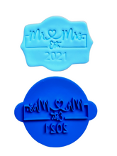 Load image into Gallery viewer, custom wedding cookie stamp - mr & mr est custom date, blank, or 2021 - welcome to our story "mr & mrs ets" 2021