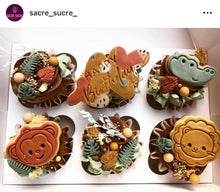 Load image into Gallery viewer, Safari zoo animals cookie cutters and stamps -zebra giraffe monkey lion tiger Penguin Panda