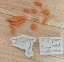 Load image into Gallery viewer, graduation hat silicone mould diploma scroll matching cutter all 3 - 2 moulds 1 cutter