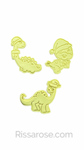 Load image into Gallery viewer, Christmas dinosaurs Cookie Cutters cute T-Rex Stegosaurus Apatosaurus PYO cookie