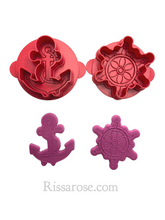 Load image into Gallery viewer, sailing elements cookie cutter stamp lighthouse boat helm anchor debosser