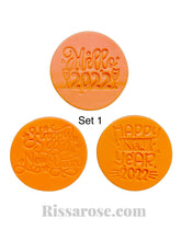 Load image into Gallery viewer, happy new year 2022 cookie fondant stamps embosse wine glass chin chin 2022 fireworks celebrition set 1