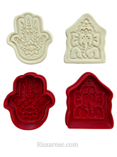 Load image into Gallery viewer, diwali cookie fondant cutter embosser om indian elephant henna hand hinduism buddhism jainism henna hand and ganesha