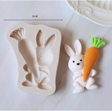 Load image into Gallery viewer, easter silicone mould rabbit holds tulip carrot bunny rabbit holds carrot