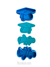 Load image into Gallery viewer, graduation cap hat scroll diploma cookie cutter fondant stamp cupcake mini size