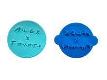 Load image into Gallery viewer, friends font custom emboss stamp - custom phrase / name / birthday cookie stamp
