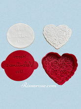 Load image into Gallery viewer, happy valentine's day debosser rose heart cookie cutter fondant embosser cake decoration