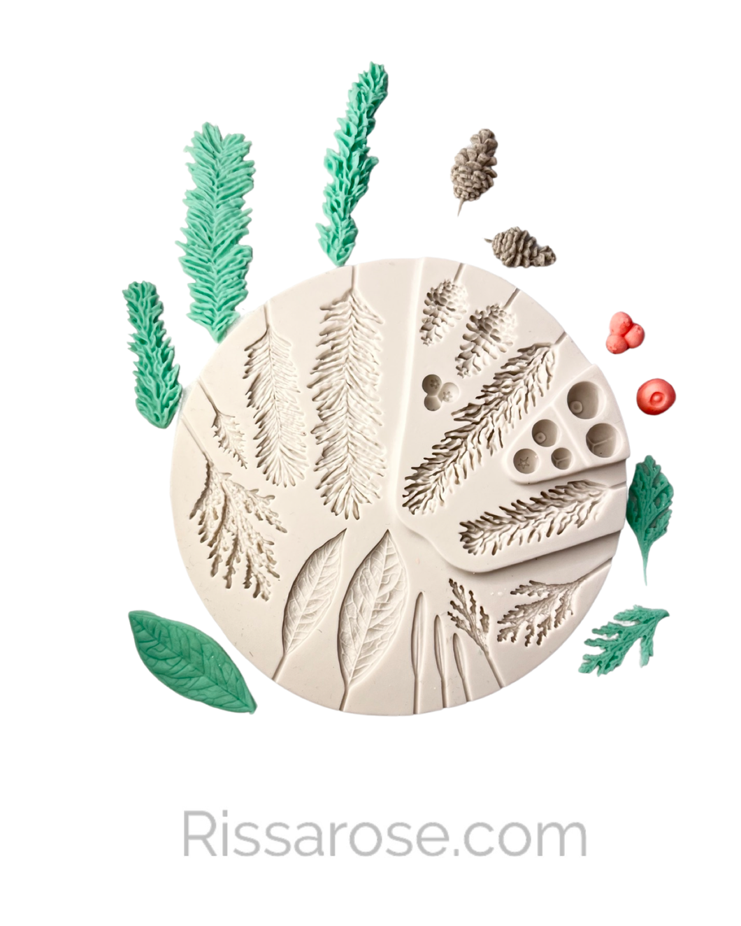 Christmas leaves Silicone Mould pine leaf Holly leaf Holly berry pine cone