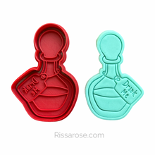 Load image into Gallery viewer, Alice in Wonderland Elements Cookie Cutter Stamp Key Cheshire Clock Mushroom Potion Teapot Hat Eat Me