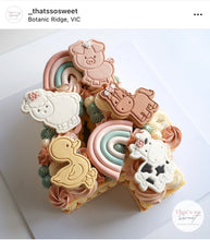 Load image into Gallery viewer, Farm animals cookie cutters and stamps - barn duck donkey chicken horse lamb cow bull pig