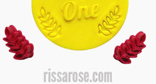 Load image into Gallery viewer, small one cookie debosser - first birthday, first anniversary 2 leaves stamps