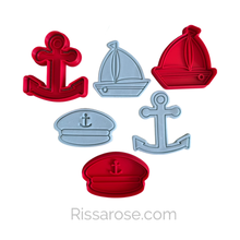 Load image into Gallery viewer, Sailing cookie cutter stamp lighthouse boat helm anchor sun swimming ring