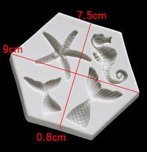 Load image into Gallery viewer, mermaid tail seahorse starfish silicone cake mould fondant sugar craft decor mould