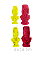 Load image into Gallery viewer, champagne flute cookie cutter and stamp set  - sparkling wine glass bubbling celebrating