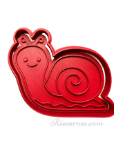 Load image into Gallery viewer, spring garden cookie cutter stamp- dwarf, snail, frog, water well, fairy and mushroom. snail