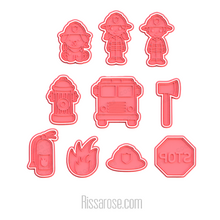 Load image into Gallery viewer, fire fighter cookie cutter truck engine fireman fondant embosser stop sign
