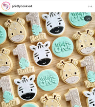 Load image into Gallery viewer, safari zoo animals cookie cutters and stamps -zebra giraffe monkey lion tiger penguin panda