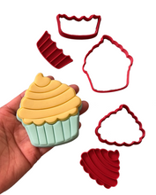 Load image into Gallery viewer, Classic Cupcake Cookie Cutter Stamp kit cream liner