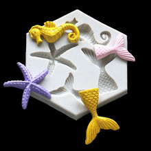 Load image into Gallery viewer, mermaid tail seahorse starfish silicone cake mould fondant sugar craft decor mould