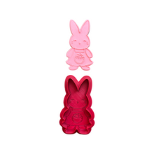 Load image into Gallery viewer, Cute boy girl bunny Cookie Cutter Debosser Easter overall egg carrot