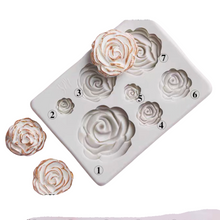 Load image into Gallery viewer, 7 assorted roses silicone cake fondant sugarcraft soap floral theme