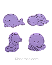 Load image into Gallery viewer, Sea Creatures  Cookie Cutter Stamp Sea Horse Shark Octopus Clam Starfish Crab Shell Whale Turtle Urchin