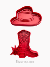 Load image into Gallery viewer, cowboy theme cookie cutter boot hat star leather