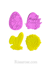 Load image into Gallery viewer, floral easter theme cookie cutter stamp - rabbit ears floral egg happy easter pyo cookie