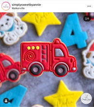 Load image into Gallery viewer, fire truck cookie cutter engine fireman fondant embosser stop sign