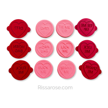 Load image into Gallery viewer, Naughty candy hearts cookie Debosser R rated Valentine's day Cookie Cutter Stamp Love Heart conversation messages