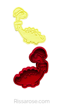 Load image into Gallery viewer, Christmas dinosaurs Cookie Cutters cute T-Rex Stegosaurus Apatosaurus PYO cookie
