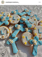Load image into Gallery viewer, Leafy wreath cross cookie debosser baptism christening initial personalisation