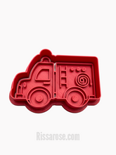 Load image into Gallery viewer, fire truck cookie cutter engine fireman fondant embosser stop sign
