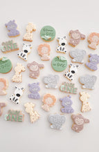 Load image into Gallery viewer, Safari theme animals cookie cutter fondant 2 tone embosser Zoo Lion Elephant Zebra Monkey Hippo Giraffe Jungle animal