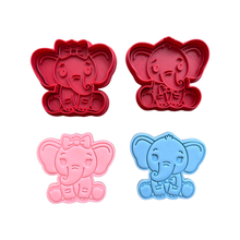 Load image into Gallery viewer, Baby elephant cookie cutter boy girl bow tie