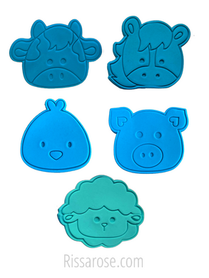 farm animals head face cookie cutters stamps - chicken horse lamb cow pig