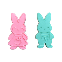 Load image into Gallery viewer, Cute boy girl bunny Cookie Cutter Debosser Easter overall egg carrot
