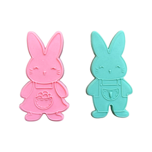 Load image into Gallery viewer, Cute boy girl bunny Cookie Cutter Debosser Easter overall egg carrot
