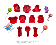 Load image into Gallery viewer, halloween cookie fondant cutter stamp skull pumpkin grave witch hat mummy candy ghost