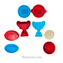 Load image into Gallery viewer, thanks coach cookie embosser champion trophy cutter afl footy soccer all 4