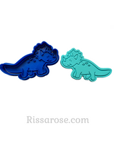 Load image into Gallery viewer, dinosaurs cookie cutter stamp t-rex stegosaurus brontosaurus tricerstops style c