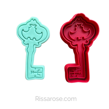 Load image into Gallery viewer, Alice in Wonderland Elements Cookie Cutter Stamp Crown Hat Bunny Ears Eat Me Drink Me Paint Palette Flower Paint Brush Key