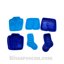 Load image into Gallery viewer, father's day cookie cutter and embosser - socks, shirts, and underwear