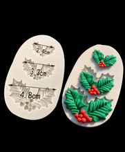 Load image into Gallery viewer, christmas holly leaves silicone mould 3 different sizes
