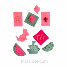 Load image into Gallery viewer, Chinese New Year Set Tet Cookie Cutter Stamp Lantern balloon Fan Koi fish