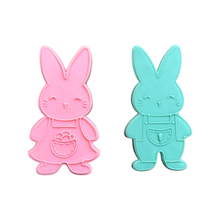 Load image into Gallery viewer, Cute boy girl bunny Cookie Cutter Debosser Easter overall egg carrot