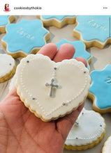 Load image into Gallery viewer, rosary cross cookie cutter heart shaped baptism fondant debosser christening
