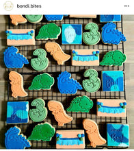 Load image into Gallery viewer, dinosaurs cookie cutter stamp t-rex stegosaurus brontosaurus tricerstops hatching number