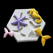 Load image into Gallery viewer, mermaid tail seahorse starfish silicone cake mould fondant sugar craft decor mould
